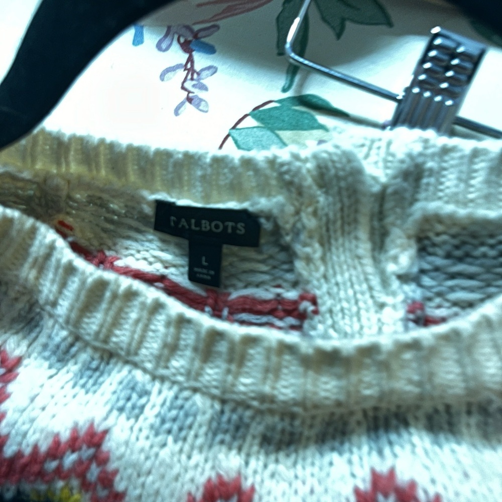 Talbots Fair Isle Pom Pom Sweater Size L - Picture 3 of 14